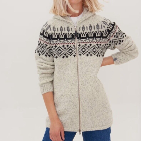 Cozy Christmas Wool House Scandinavian Iceland folk hooded cardigan sweater coat - Picture 1 of 6